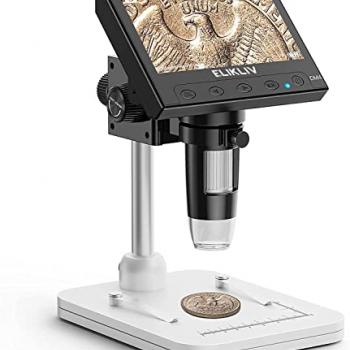 Elikliv Microscope, LCD Digital Coin Microscope 1000x, Coin Magnifier with 8 Adjustable LED Lights, PC View Compatible with Windows/MacBook, EDM4, 4.3 Inch