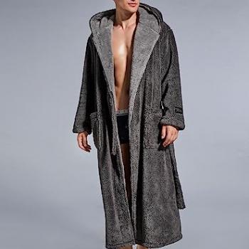 SlumberMee Mens Fleece Plush Robe with Hood Ultra Soft Fluffy Full Length Long with Pockets Luxurious House Coat (Dark Gray, M)