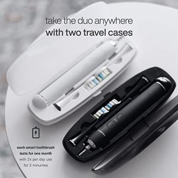 AquaSonic DUO PRO – Ultra Whitening 40,000 VPM Electric ToothBrushes – ADA Accepted - 4 Modes with Smart Timers - UV Sanitizing & Wireless Charging Base - 10 ProFlex Brush Heads & 2 Travel Cases