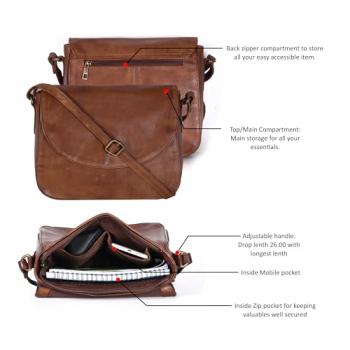 Ozora Handmade Leather Crossover Purse/Bag for Women with Adjustable Strap, YKK Zippers & Spacious Pockets