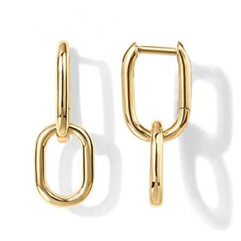 PAVOI 14K Yellow Gold Convertible Link Earrings for Women | Paperclip Link Chain Earrings | Drop Dangle Earrings