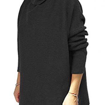 EFAN Womens Oversized Turtleneck Cashmere Chunky Sweaters Long Knit Tunic Pullover Sweater Cotton Plus Size Sweater Dress Black Large