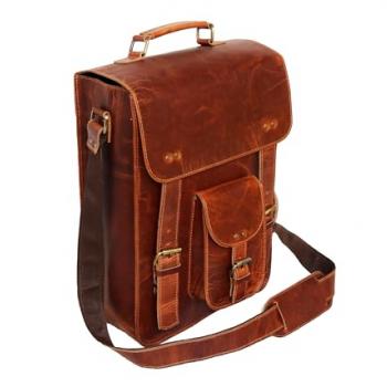 jaald Leather Messenger Bag — Vintage Laptop Case Crossbody Bag for Men & Women — Satchel Man Purse w/Adjustable Straps — Shoulder Computer Distressed for Business, College, Office & Work