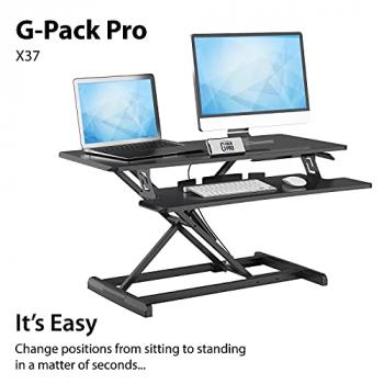 G-PACK PRO Adjustable Standing Desk Converter - Desk Riser Up to 19.3 inch for Dual Monitor Stand up Desk Top - Adjustable Desk Risers for Healthy Ergonomic Workstation - Black