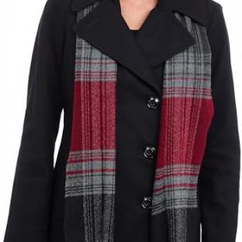 LONDON FOG womens Double Breasted Peacoat With Scarf Pea Coat, Black, Large US