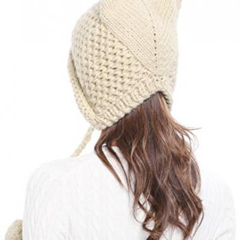 Bellady Winter Cute Cat Ears Knit Hat Ear Flap Crochet Beanie Hat,Beige