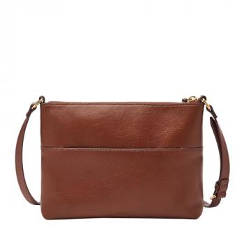 Fossil Women's Fiona Leather Small Crossbody Purse Handbag, Brown (Model: ZB7668200)