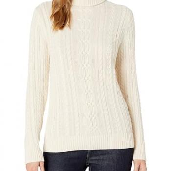 Amazon Essentials Women's Fisherman Cable Turtleneck Sweater (Available in Plus Size), Cream, Medium