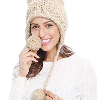 Bellady Winter Cute Cat Ears Knit Hat Ear Flap Crochet Beanie Hat,Beige