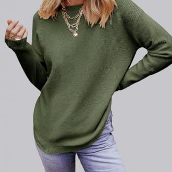 MEROKEETY Women's 2024 Fall Long Sleeve Oversized Crew Neck Solid Color Knit Pullover Sweater Tops, Green L