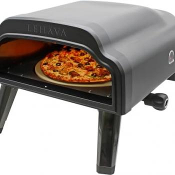 Flame King LEHAVA 14-inch, 360 Degree Rotating Non-Stick Pizza Stone, Portable Outdoor Propane Pizza Oven Countertop with Cover Bag, Piezo Auto Ignition for Camping, Backyard, and Tailgating