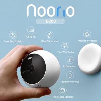 Noorio B200 Security Camera Wireless Outdoor Magnetic, 1080p Cameras for Home Security, Battery 1Min Install AI Motion Detection WiFi Indoor Camera, Color Night Vision, 2-Way Talk, Work with Alexa