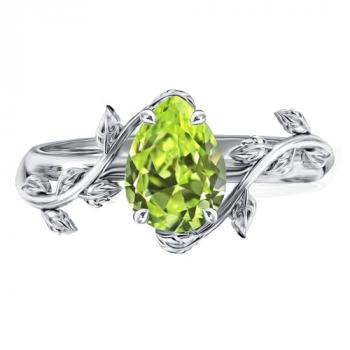 Wasee August Birthstone Ring 925 Sterling Silver Peridot Ring Pear Shaped Leaf Promise Ring for Her Birthday Anniversary Mother's Day Jewelry Gifts for Women,Ring Size 7