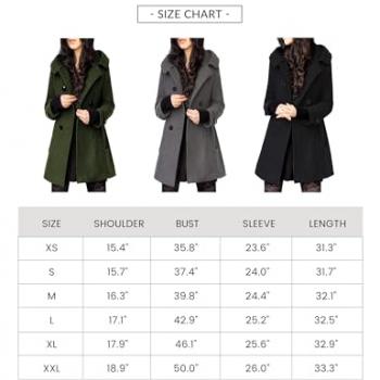 Tanming Women's Warm Double Breasted Wool Pea Coat Trench Coat Jacket with Hood (Grey-L)