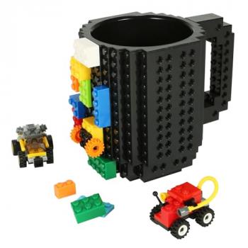 Lumsburry Build-on Brick Coffee Mug, Funny DIY Novelty Cup with Building Blocks Creative for Kids Men Women Xmas Birthday (Cool Black)