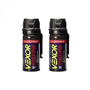 Vexor Pepper Spray w/Belt Clip for self defense - 2 Pack, Maximum Police Strength, 20-foot range, Full Axis (360°) capability, Flip Top safety for Quick and Accurate Aim, Protection for Women and Men