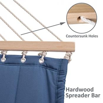 SUNCREAT Double Outdoor Hammock with Hardwood Spreader Bar, Extra Large Pillow, 475 lbs Capacity, Heavy Duty 2 Person Hammock, Blue