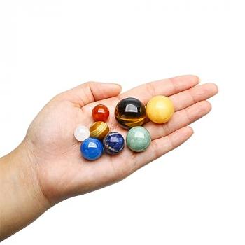 Natural Gemstones Solar System Model Multicolor Space Decor 8 Planets Model Kit Chakra Reiki Healing Crystal Ball Set Gift for Boys Girls Men Women Kids