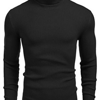 COOFANDY Men's Ribbed Slim Fit Knitted Pullover Turtleneck Sweater, Large, Black