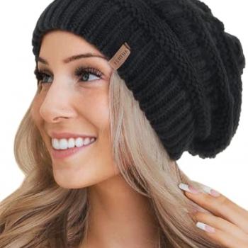 FURTALK Winter Hats for Women Fleece Lined Knit Beanie Hats Slouchy Warm Beanies Ski Skull Cap Black