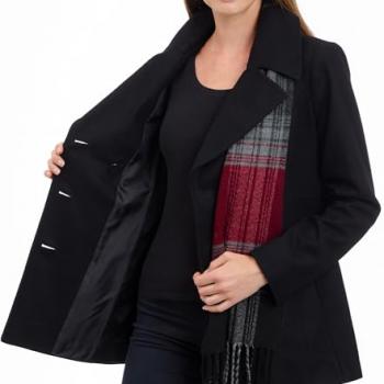 LONDON FOG womens Double Breasted Peacoat With Scarf Pea Coat, Black, Large US