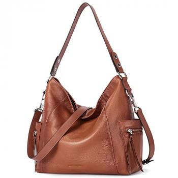 BOSTANTEN Genuine Leather Hobo Handbags Designer Tote Shoulder Bag Large Crossbody Purses for Women Brown