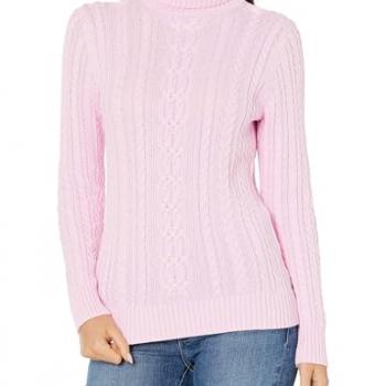 Amazon Essentials Women's Fisherman Cable Turtleneck Sweater (Available in Plus Size), Light Pink, Medium