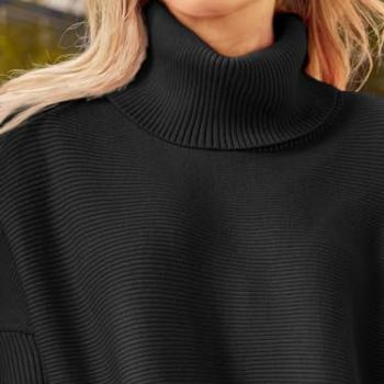 LILLUSORY Sweaters for Women Turtleneck Oversized Cashmere 2024 Pullover Long Mock Batwing Tunic Trendy Clearance Clothes Black