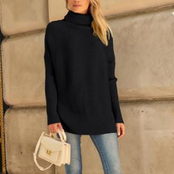 LILLUSORY Oversized Sweaters Women Long Turtleneck Turtle Neck Tunic 2024 Trendy Mock Pullover Batwing Sweater Tops Wear Leggings Black