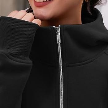 Trendy Queen Womens Zip Up Hoodies Fleece Jackets Oversized Sweatshirts Fall Fashion Outfits Sweaters Winter Clothes Black L