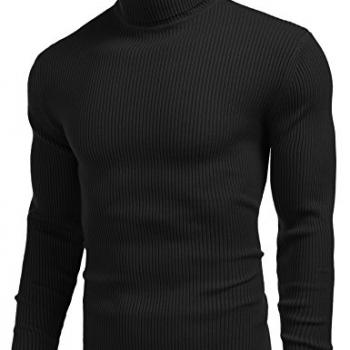 COOFANDY Men's Ribbed Slim Fit Knitted Pullover Turtleneck Sweater, Large, Black