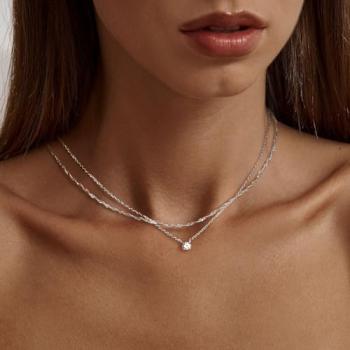 Tewiky Silver Necklace for Women, Dainty Silver Layered Necklaces Sterling Silver Diamond Pendant Necklace Simple Silver Chain Choker Necklaces Fashion Silver Set Jewelry Gifts for Womens