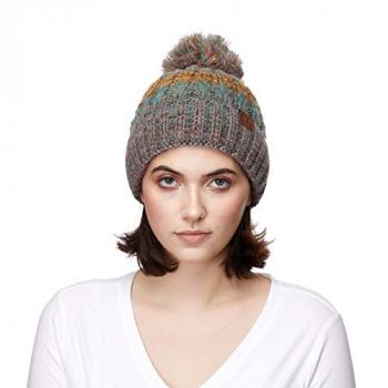 C.C Hatsandscarf Women's Winter Slouchy Knitted Hat Cable Knit Pom Beanie Hat (Rose/Mint)