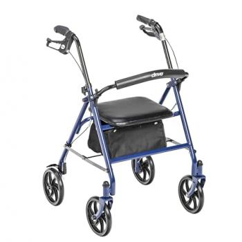 Drive Medical 10257BL-1 4 Wheel Rollator Walker With Seat, Steel Rolling Walker, Height Adjustable, 7.5" Wheels, Removable Back Support, 300 Pound Weight Capacity, Blue