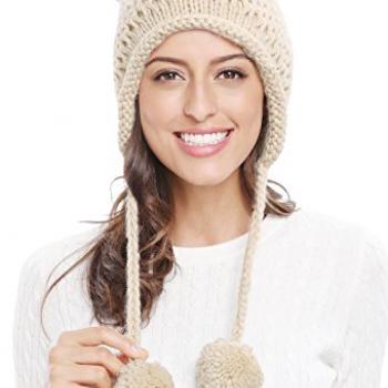 Bellady Winter Cute Cat Ears Knit Hat Ear Flap Crochet Beanie Hat,Beige