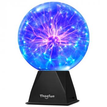 Theefun Blue Plasma Ball: 8 Inch Plasma Globe Touch & Sound Sensitive Plasma Ball Lamp Electric Ball Lightning Novelty Light for Parties, Home, Prop, Decoration, Christmas Gifts