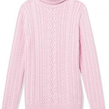 Amazon Essentials Women's Fisherman Cable Turtleneck Sweater (Available in Plus Size), Light Pink, Medium