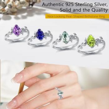 Wasee August Birthstone Ring 925 Sterling Silver Peridot Ring Pear Shaped Leaf Promise Ring for Her Birthday Anniversary Mother's Day Jewelry Gifts for Women,Ring Size 7