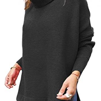 EFAN Womens Oversized Turtleneck Cashmere Chunky Sweaters Long Knit Tunic Pullover Sweater Cotton Plus Size Sweater Dress Black Large