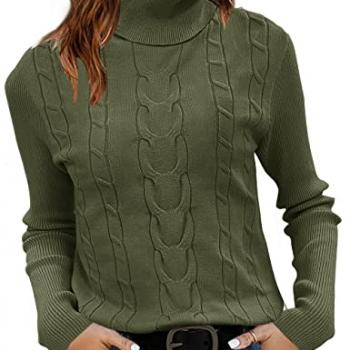 LEANI Womens 2024 Turtleneck Sweaters Cable Knit Long Sleeve Pullover Sweater Jumper ArmyGreen Medium