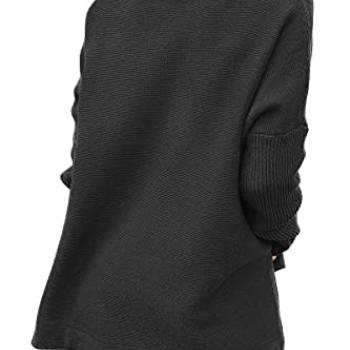 EFAN Womens Oversized Turtleneck Cashmere Chunky Sweaters Long Knit Tunic Pullover Sweater Cotton Plus Size Sweater Dress Black Large