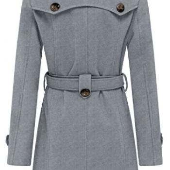 wantdo Women's Casual Long Sleeve Double Breasted Pea Coat with Belt Grey M