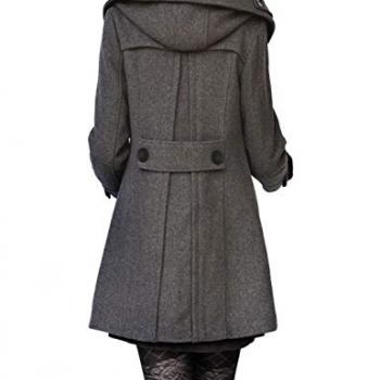 Tanming Women's Warm Double Breasted Wool Pea Coat Trench Coat Jacket with Hood (Grey-L)