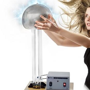 EISCO Van De Graaff Generator, Motor Driven - 120/240V, 50/60Hz - Includes Assembled Base with DC Motor, Power Cord, Discharge Wand, & Accessories - 22" Tall