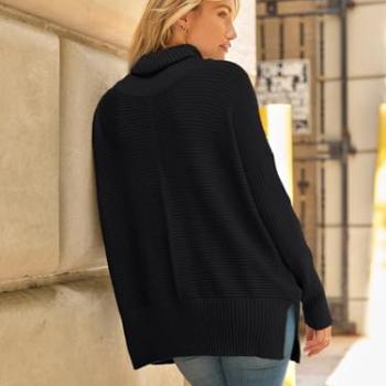 LILLUSORY Oversized Sweaters Women Long Turtleneck Turtle Neck Tunic 2024 Trendy Mock Pullover Batwing Sweater Tops Wear Leggings Black