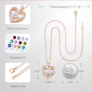 CDE Forever Love Heart Necklaces for Women, Wedding Anniversary, Birthday Gift for Wife, S925 Silver Jewelry with Birthstone Pendant, Ideal Chrismas Valentine's or Mothers Day Gifts for Her