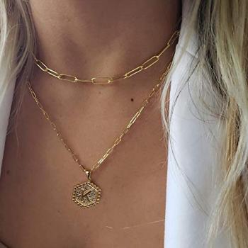 M MOOHAM Dainty Gold Necklace for Women Trendy - Initial Necklaces for Women Gold Necklace Initial A Necklace Gold Choker Layered Necklaces Set Gold Jewelry for Women