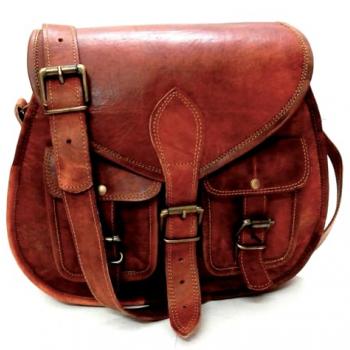 Firu-Handmade 13 inch Women Vintage Style Genuine Brown Leather Crossbody Shoulder Bag Handmade Purse