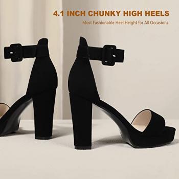 IDIFU Women's IN4 Sabrina Platform Chunky High Heels Ankle Strap Heeled Sandals Wedding Party Dress Shoes (Black Nubuck, 8)