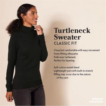 Amazon Essentials Women's Classic-Fit Lightweight Long-Sleeve Turtleneck Sweater (Available in Plus Size), Black, Medium